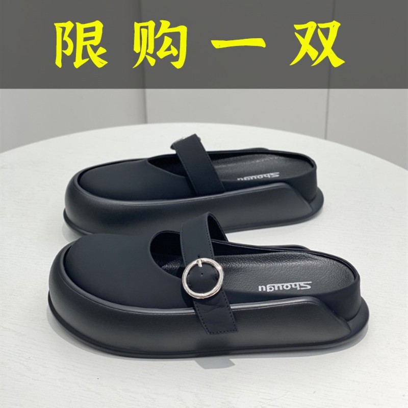 百丽纯爱2023春夏韩版小众个性半拖鞋女外穿懒人拖厚底增高