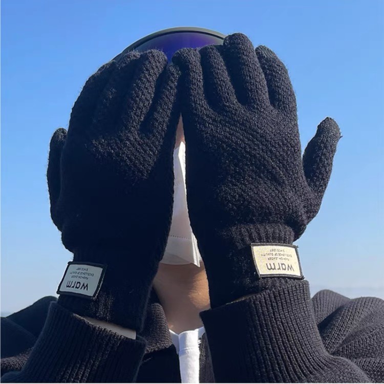 毛线手套冬天男触屏针织情侣款秋冬加绒加厚骑行防寒学生保暖男女