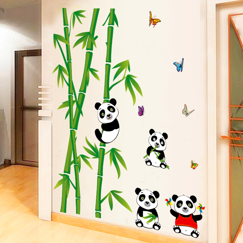 家装家饰可爱熊猫竹子墙贴纸中式温馨卧室客厅电视墙装饰贴画墙纸