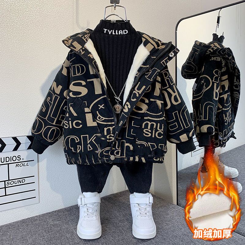 【森林】男童外套加绒秋冬冬装2024洋气新款潮男宝宝加厚上衣棉衣