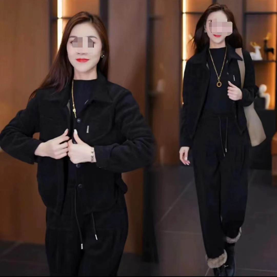 2023秋冬新款显瘦加绒休闲两件套洋气时髦时尚套装2595衣53裤94