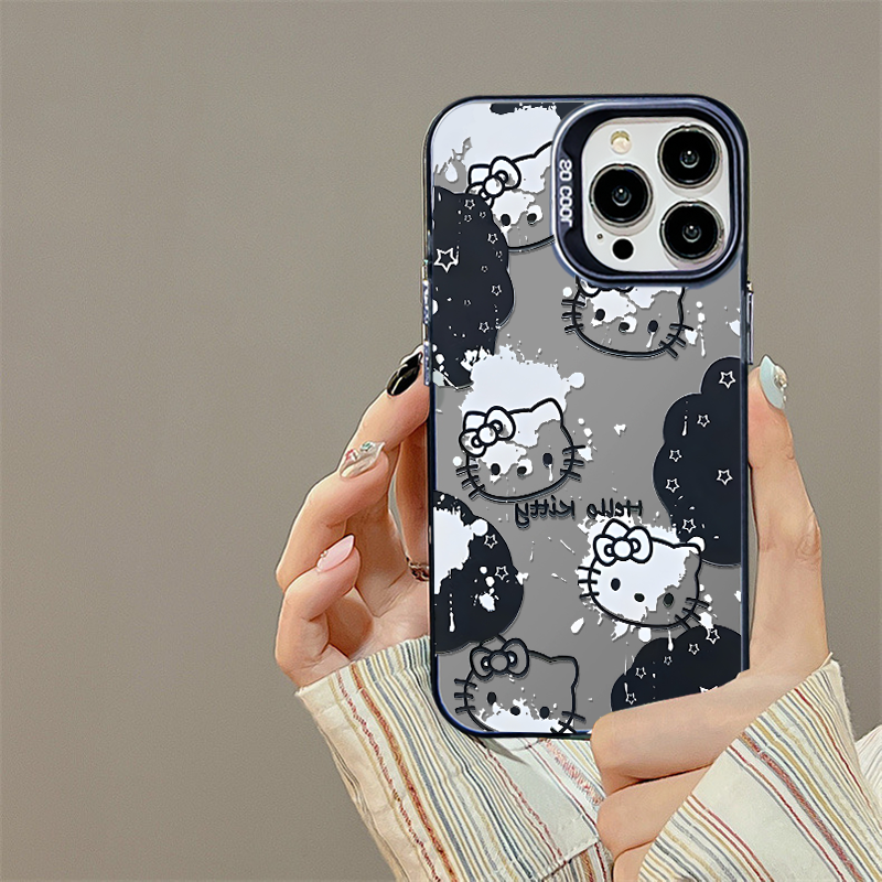 适用苹果15华为荣耀opp小米vivo可爱风油漆kitty彩银黑色手机壳MC