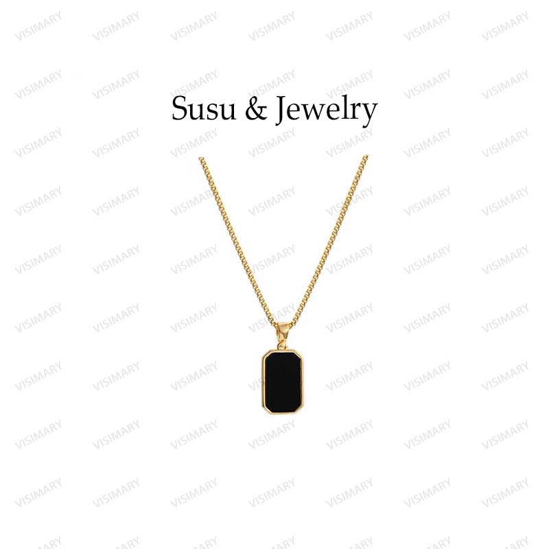 非金属项链 Susu&Jewelry轻奢几何素款锁骨链黑色镶嵌气质双面