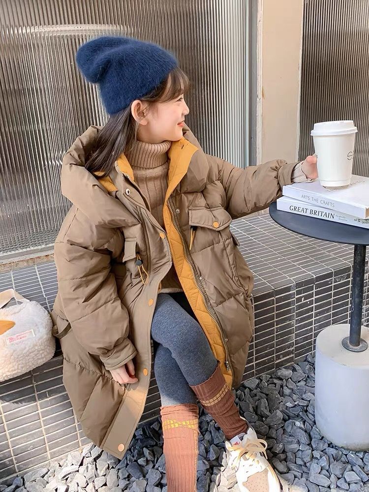 女童加厚棉服冬装2023新款洋气儿童加厚防寒外套冬季中长款上衣潮