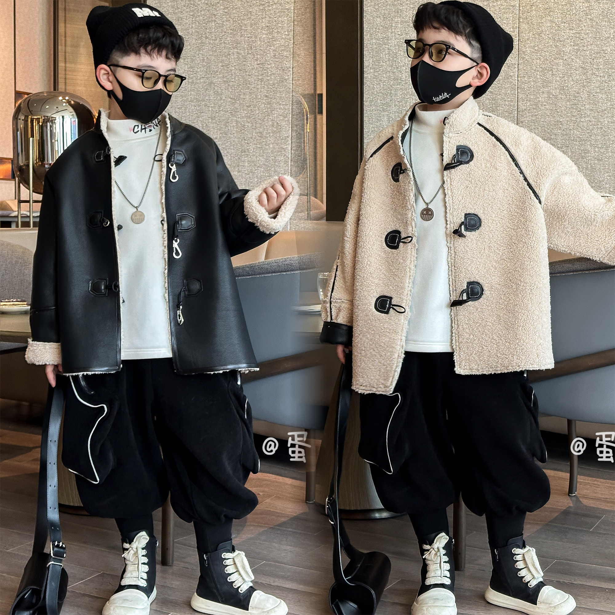 蛋蛋家【两面穿外套】冬季新款儿童保暖黑色两面穿盘扣汉服外套