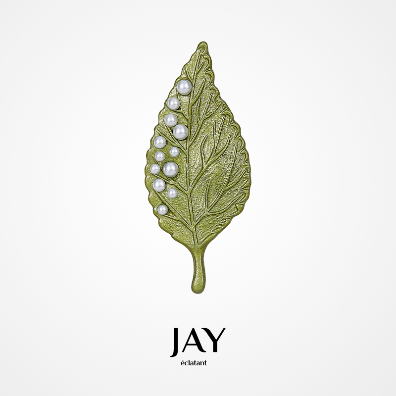 Jay 合金仿珍珠胸针 阔叶系列植物胸针女精致别针高级感配饰胸花