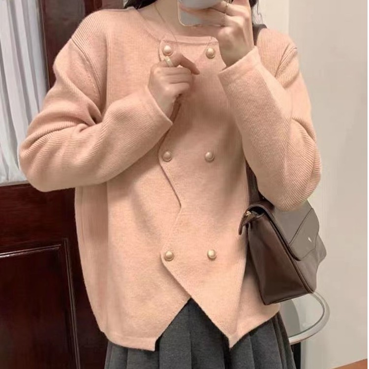 2023秋冬慵懒风宽松针织开衫外套不规则设计感ZH-033