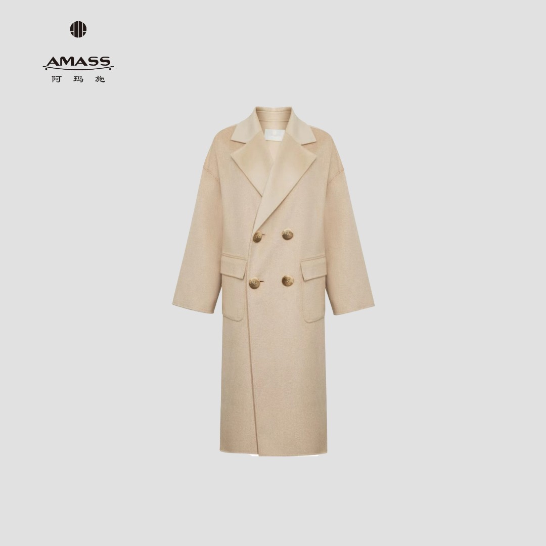 AMASS/阿玛施经典极简风气质双排扣中长款毛呢双面呢大衣 5400838