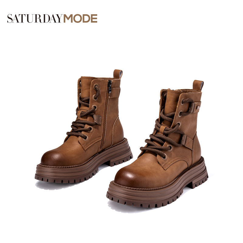 SATURDAYMODE女鞋//复古马丁靴女款英伦风舒适百搭厚底机车靴 YC