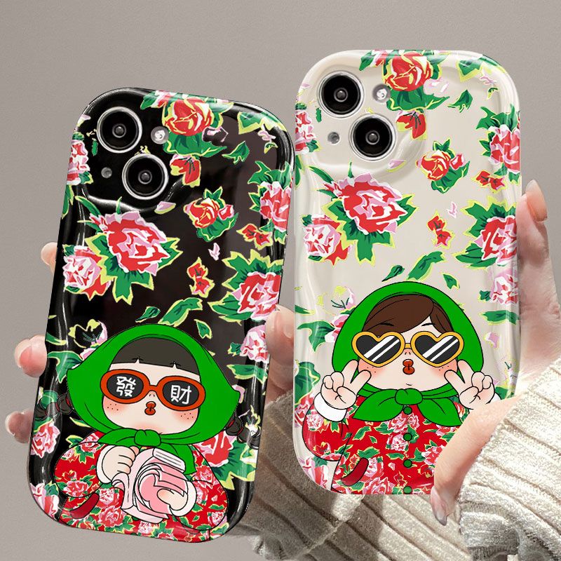 大花布女孩iPhone15pro/14pro/11苹果手机壳华为荣耀小米OPPOVIVO