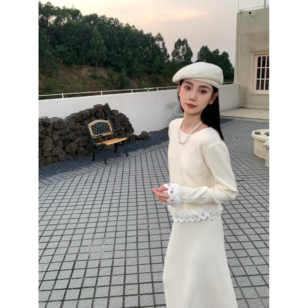 【赵小小YIMAO】7118 法式高级感拼接色长袖针织上衣+针织半身裙女