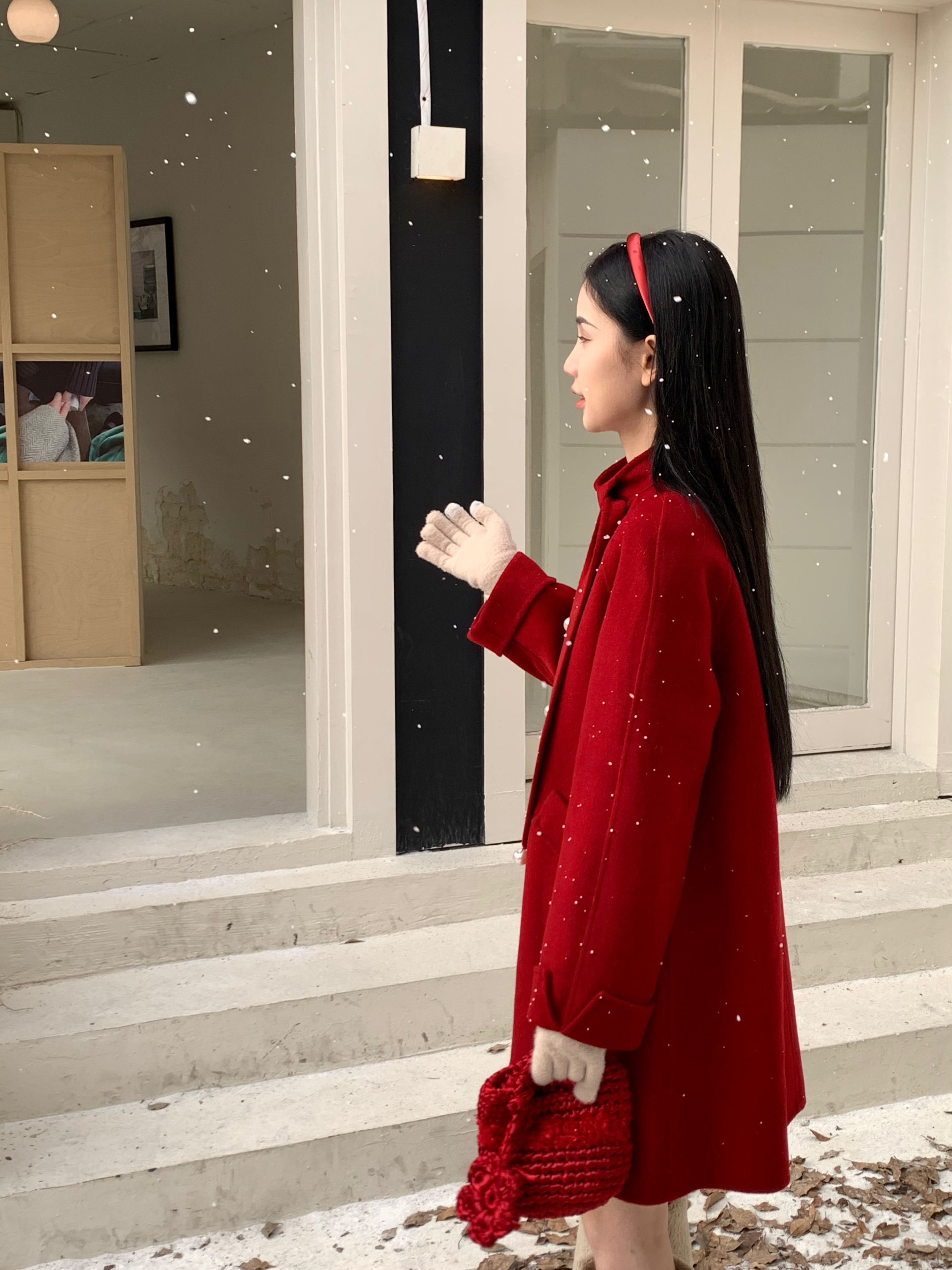 【赵小小YIMAO】7001 秋冬圣诞红色小香风呢子高级感双面呢羊毛外套