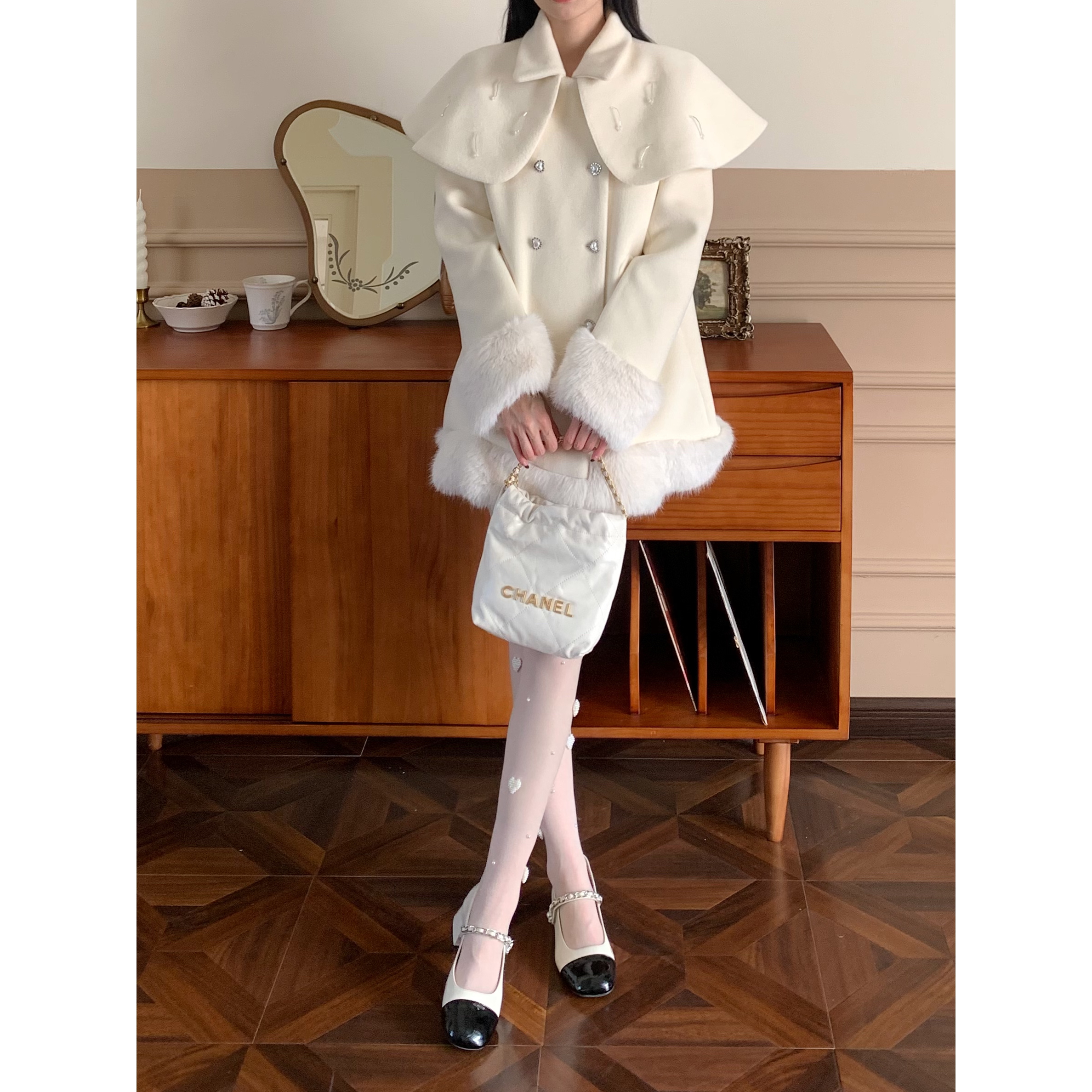 【赵小小YIMAO】2231 秋冬东大门娃娃领单排扣中长款休闲减龄外套