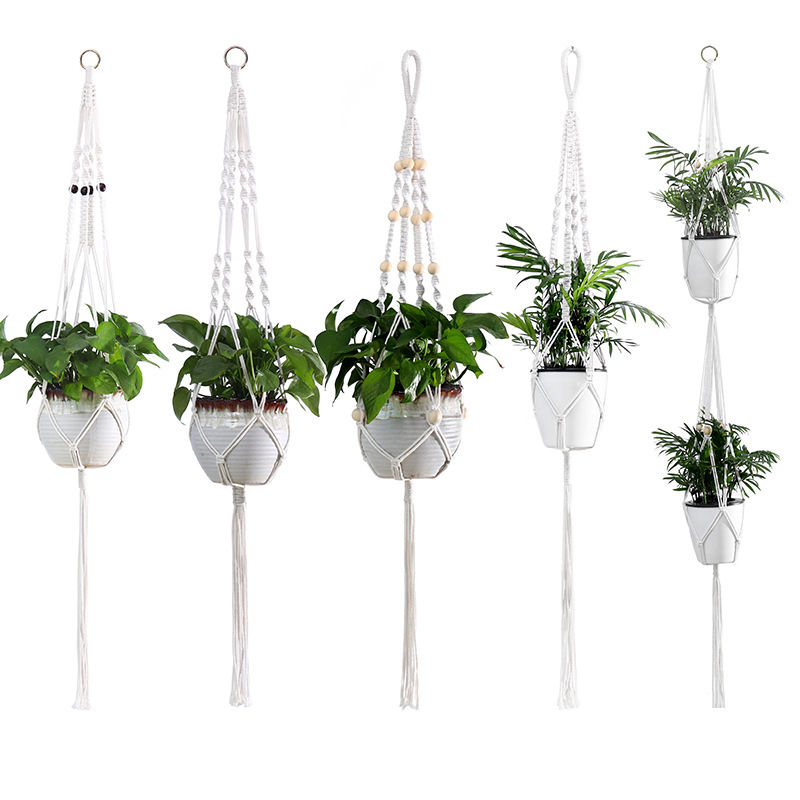 花盆网兜 手工编织创意棉麻绳吊兜园艺绿植花盆 植物悬挂垂吊花篮
