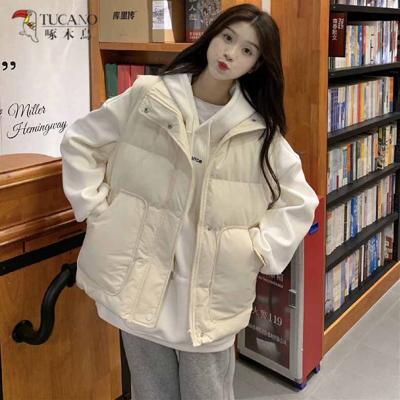 啄木鸟学院修身棉服百搭2023韩版国风马夹背心女款中国风高端皮毛