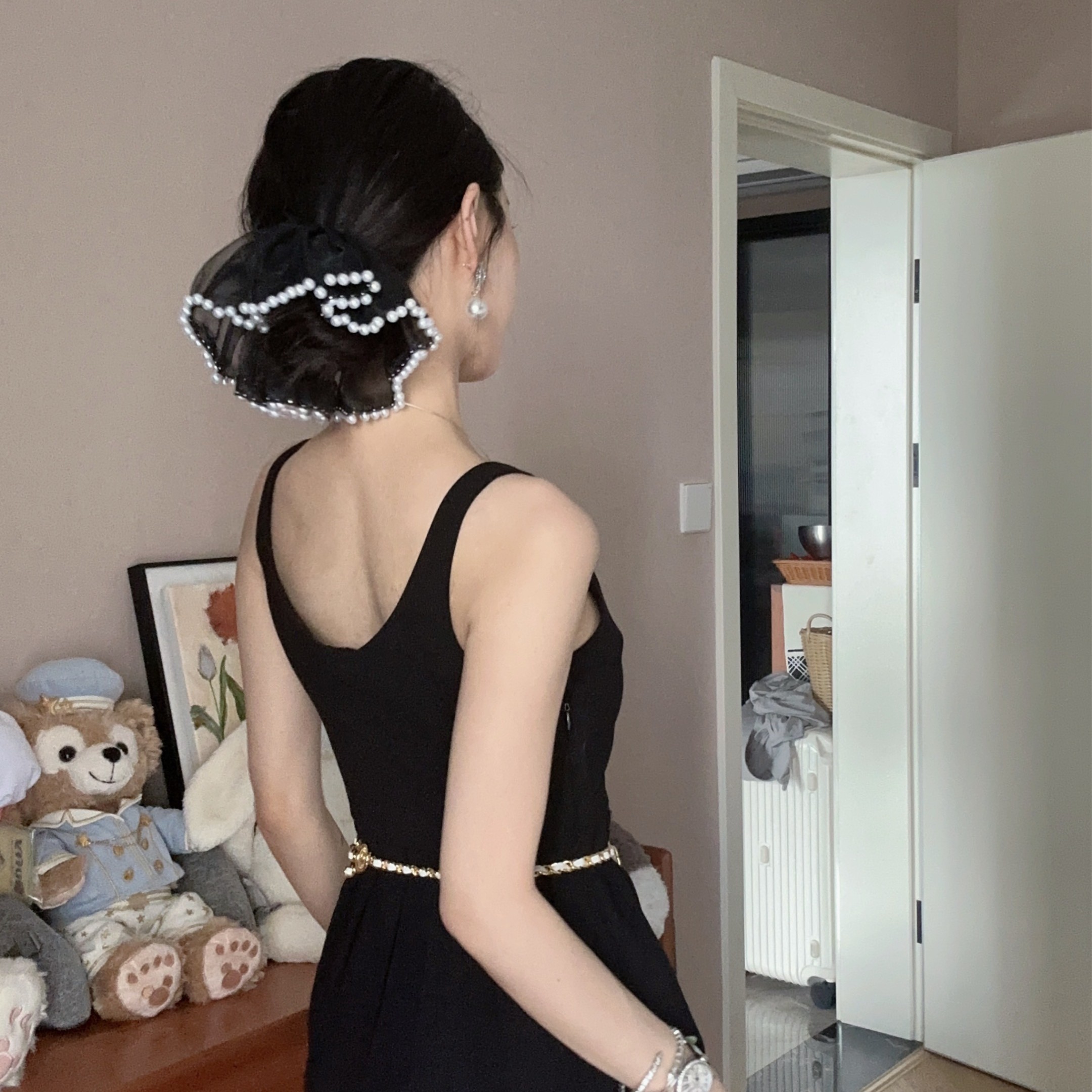 非金属布艺发饰 小香风超仙迷人发圈优雅百搭轻奢女人味珍珠发饰