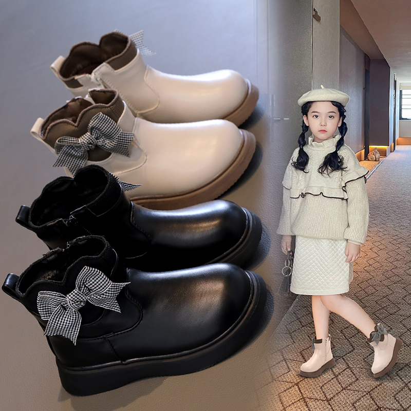 小锅锅女童短靴2023秋季新款洋气公主风小女孩软底时尚单靴H80