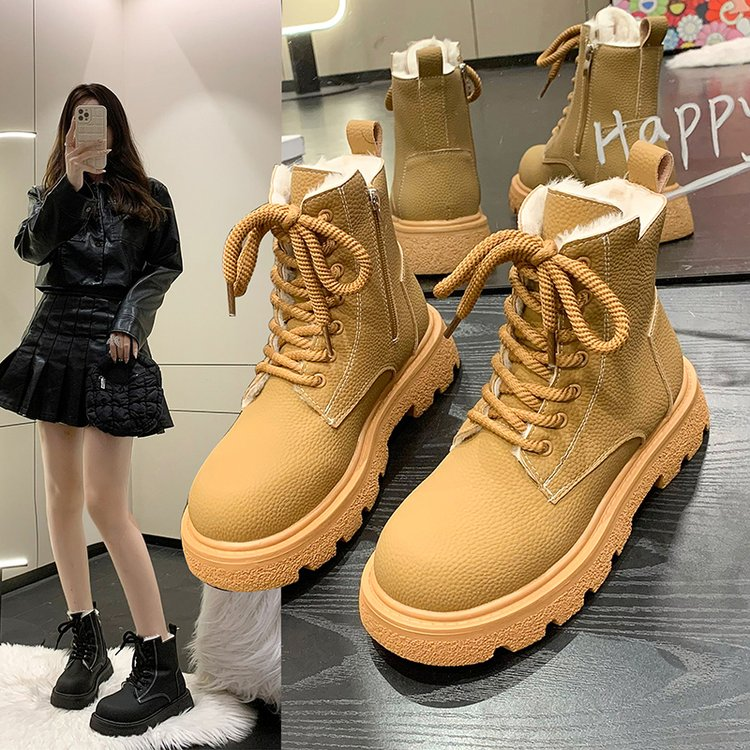 大黄靴马丁靴女秋冬加绒保暖2023热卖新款英伦风秀气爆款短靴厚底