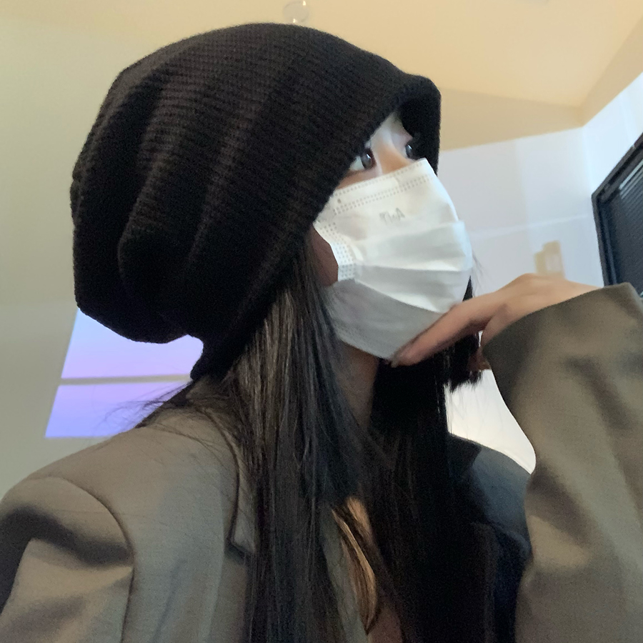 堆堆帽护耳日系宽松显脸小女秋冬弹力大头围百搭毛线帽子包头帽