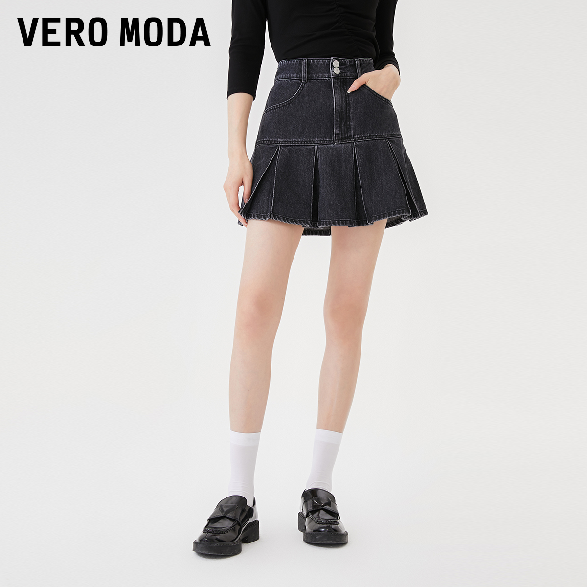 【小店专享】Vero Moda短裙半身裙2023早春新款A字百褶323137023