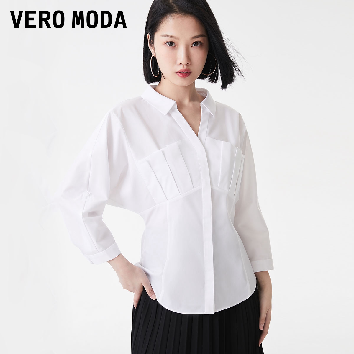 【小店专享】VeroModa衬衫女V领收腰七分袖通勤简约优雅323331028