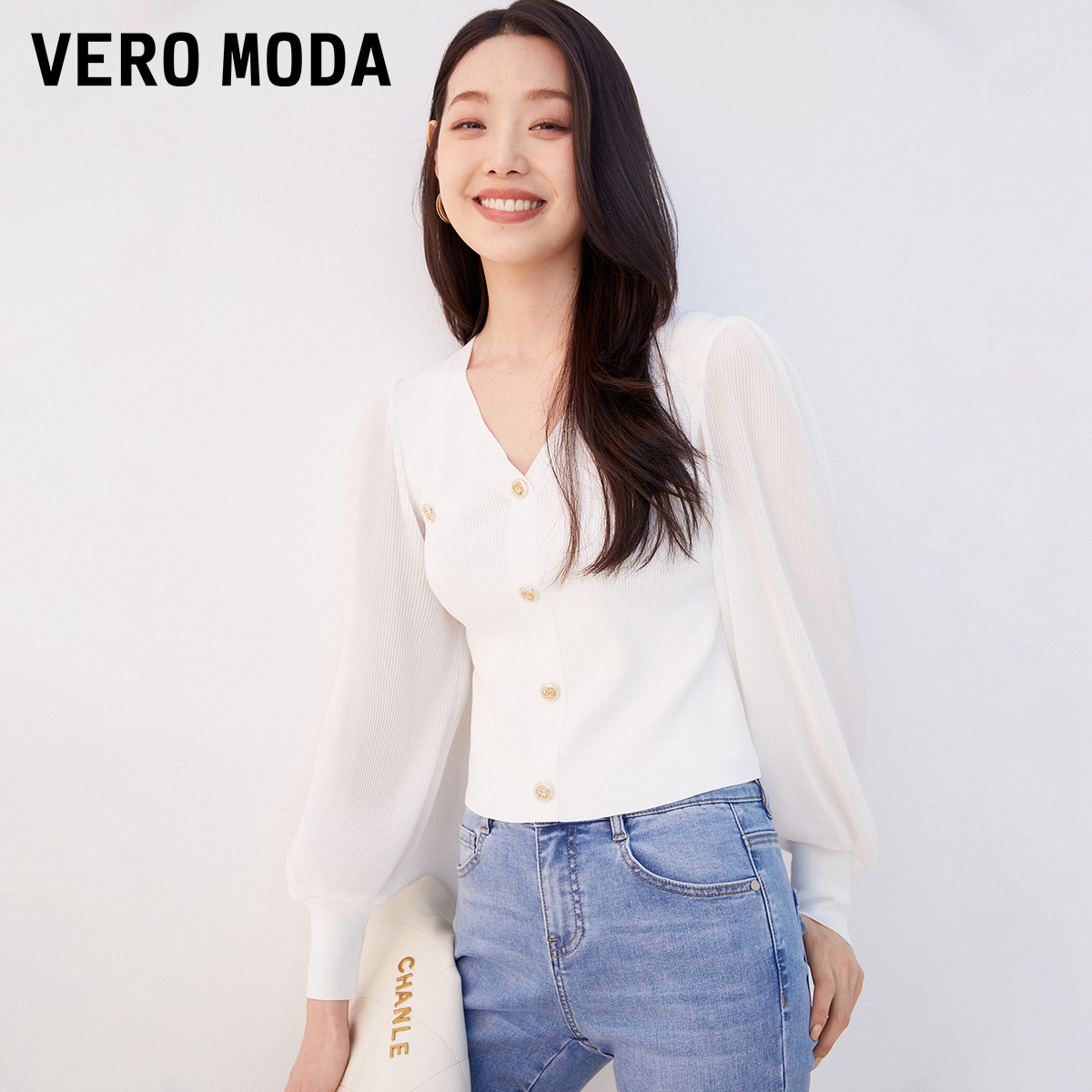 【小店专享】Vero Moda针织衫女小香风千金优雅风拼接上衣323324010