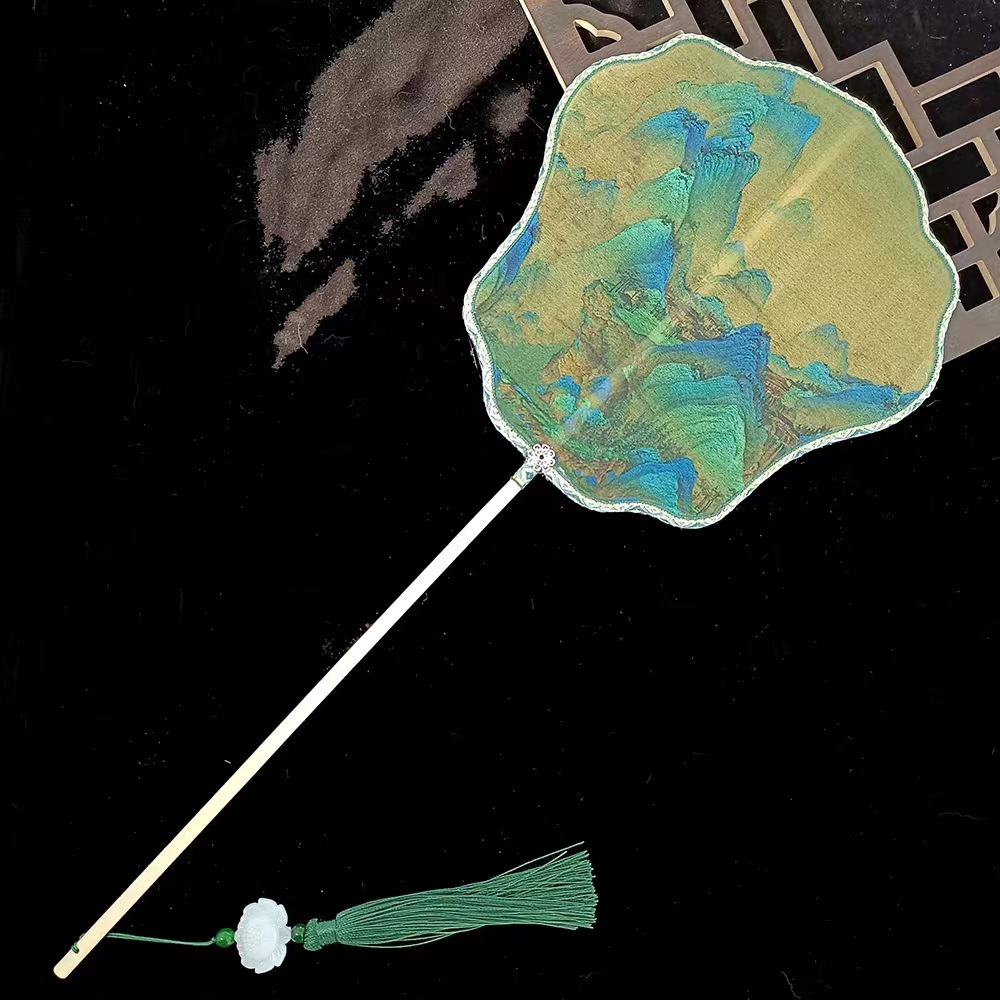 承国风千里江山扇子古风高端半透明长柄扇