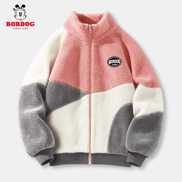 巴布豆女童外套秋冬装2023年新款中大童加绒加厚男童羊羔绒毛毛衣