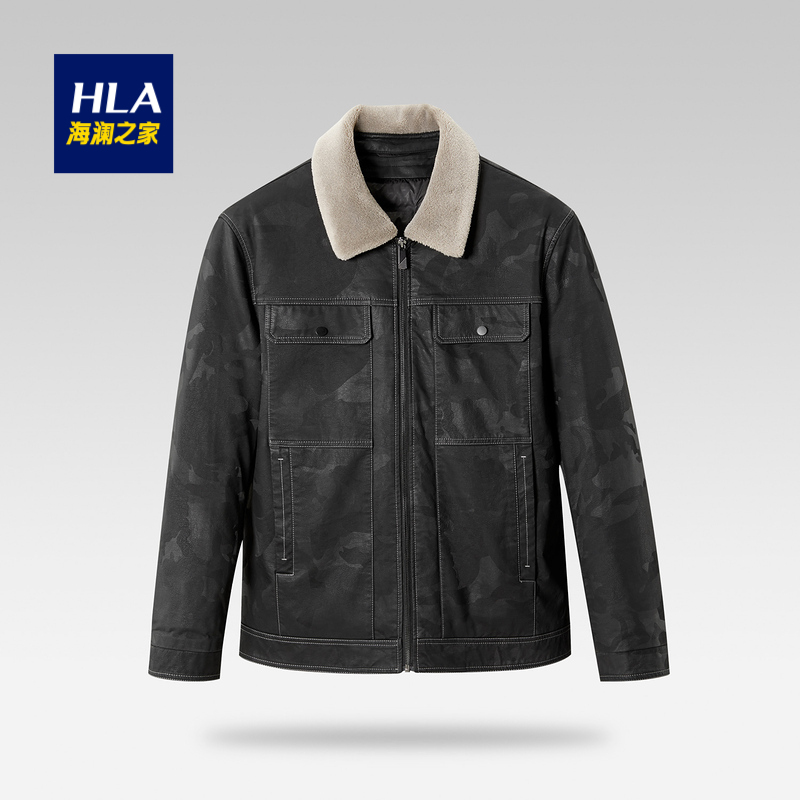HLA/海澜之家可拆毛领PU皮可拆卸内胆时尚休闲保暖舒适羽绒服男