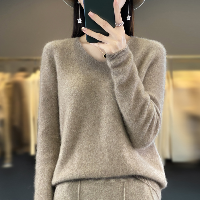 【所姿】秋冬新款一线成衣羊毛衫金银丝V领气质女士宽松显瘦百搭