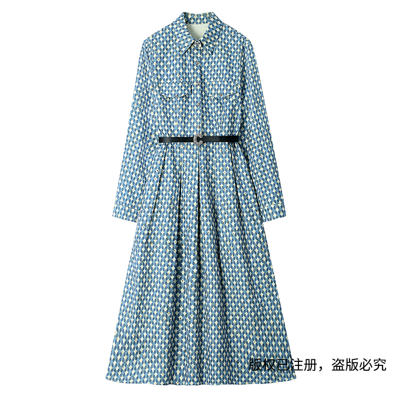 蓝白格调【千树】2023女装新款长袖连衣裙 YM3C01296Q