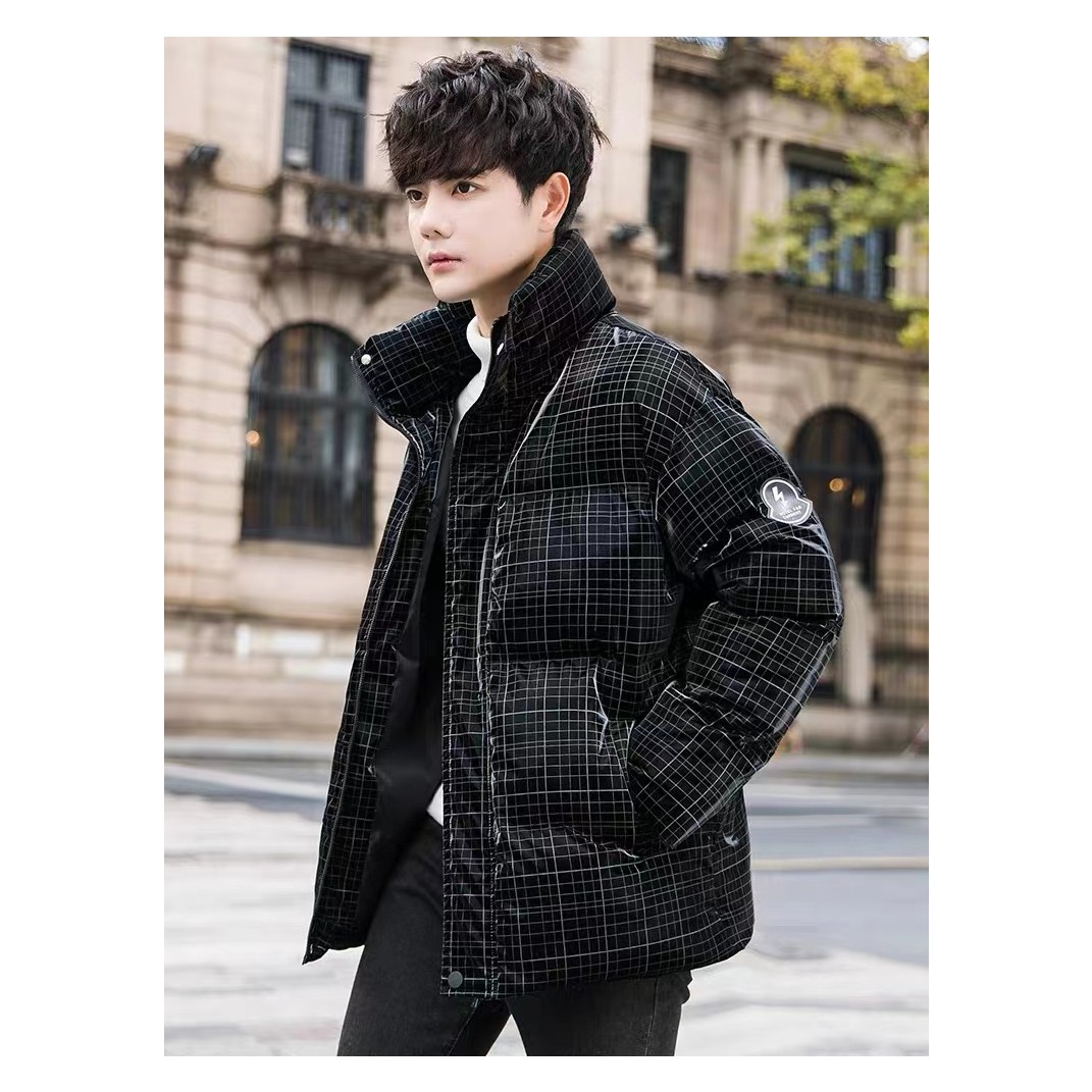 【限量破价】格子亮面免洗冬季加厚休闲连帽潮流宽松棉服外套8889