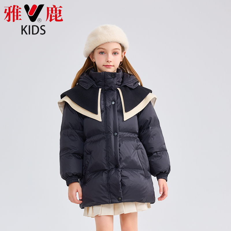 【YY】雅鹿女童羽绒服2023冬季新款韩版中长款加厚白鸭绒中大童外套