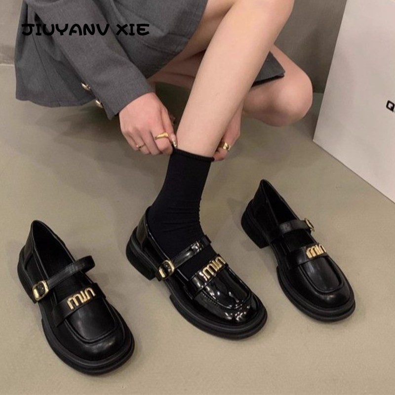 配喇叭裤的小皮鞋厚底黑色春秋玛丽珍2023新款配裙子英伦风女单鞋