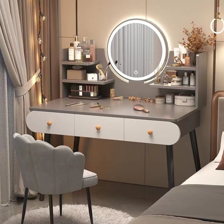 轻奢卧室梳妆台现代简约收纳柜一体简易小型北欧化妆桌家用化妆台