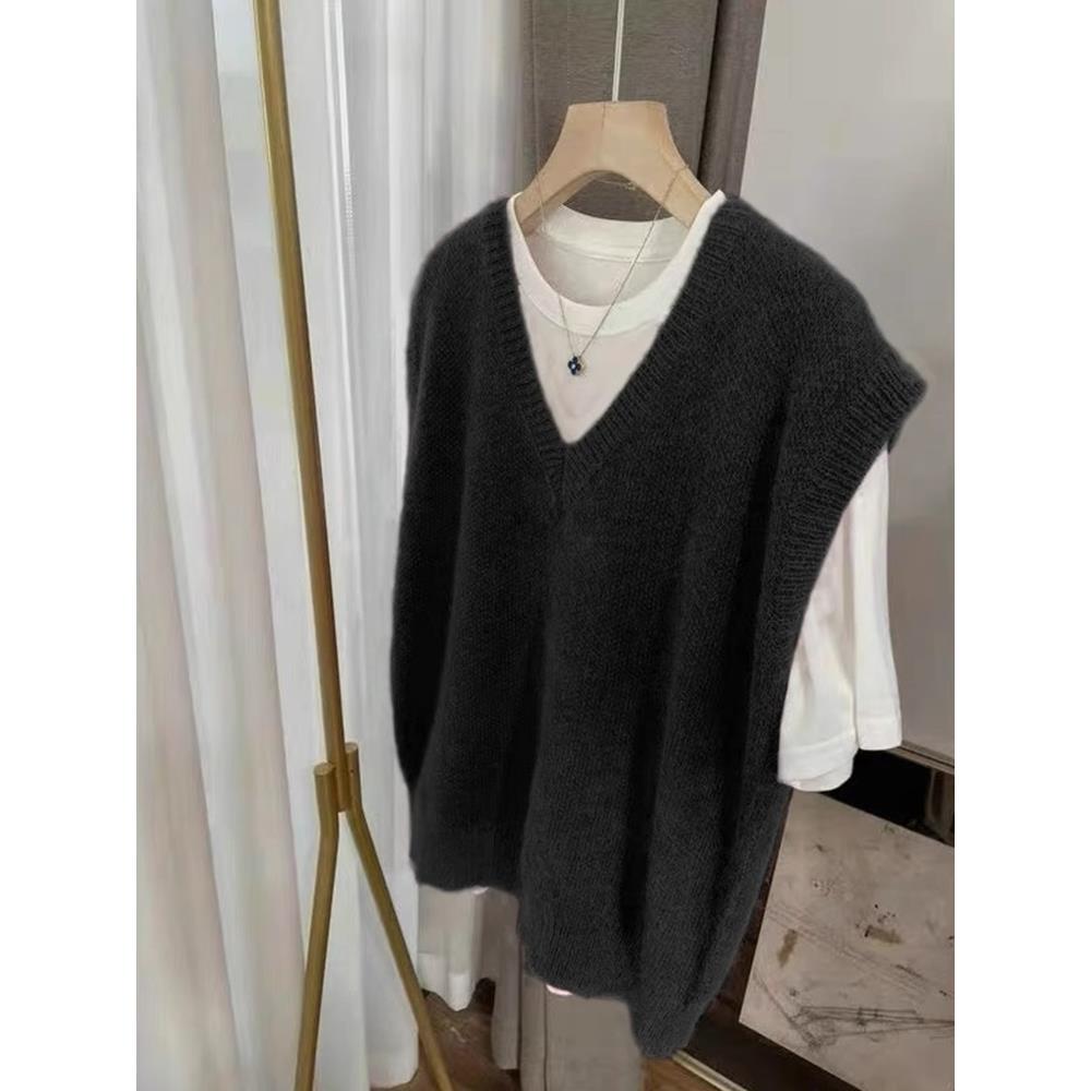 美拉德复古慵懒风v领针织马甲女秋冬高级感软糯毛衣背心无袖上衣