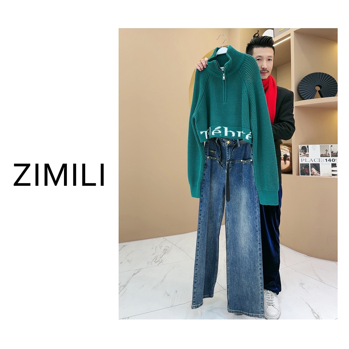 【LIANG哥定制】冬季拉链高领套头保暖时尚休闲复古百搭针织衫1629A