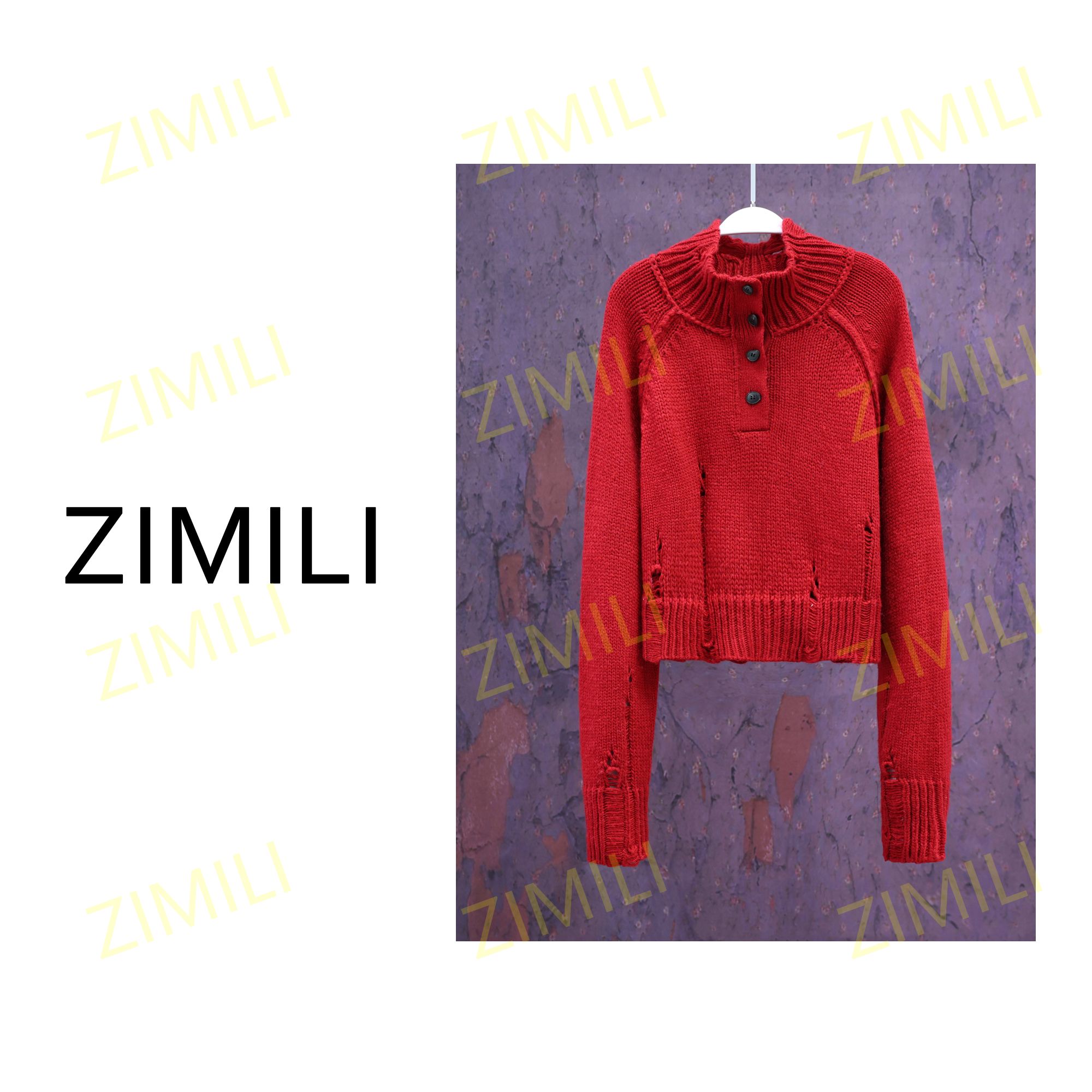 【LIANG哥定制】冬季破洞复古红宽松秋冬显瘦韩版时尚百搭红色/1982