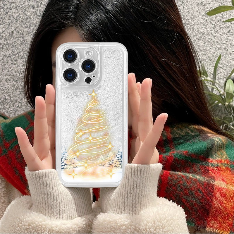 适用iPhone15星星圣诞雪花白沙14透明流沙手机壳保护套13时尚国朝