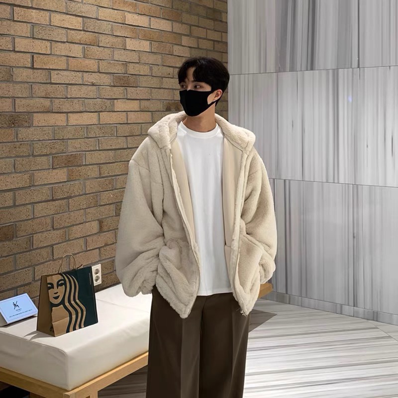 高级感加厚毛绒绒外套冬季韩版羊羔毛保暖情侣装棉衣宽松男士潮牌