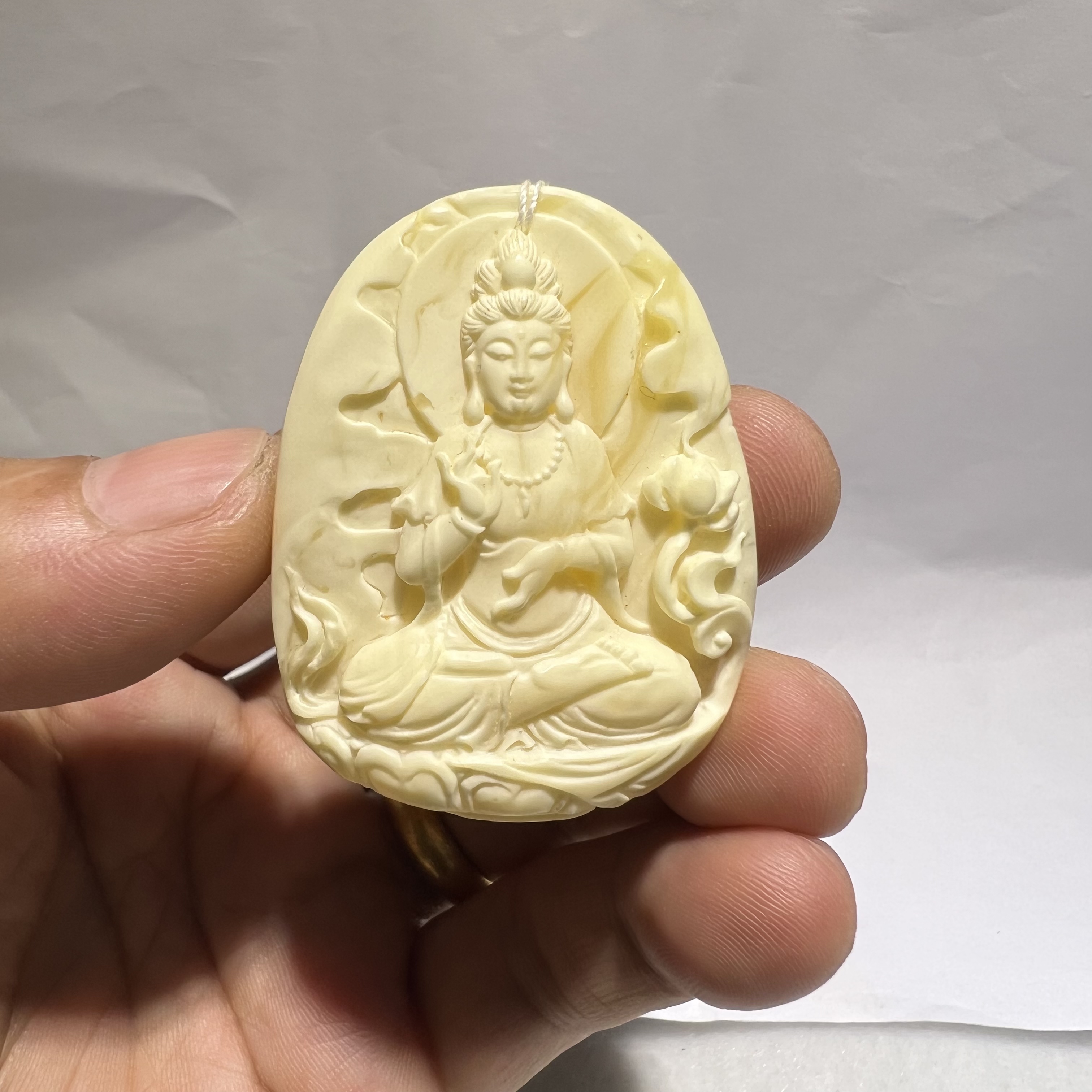 观音吊坠挂件琥珀白蜜蜡女款雕刻项坠手工精雕俏色男士双面守护神