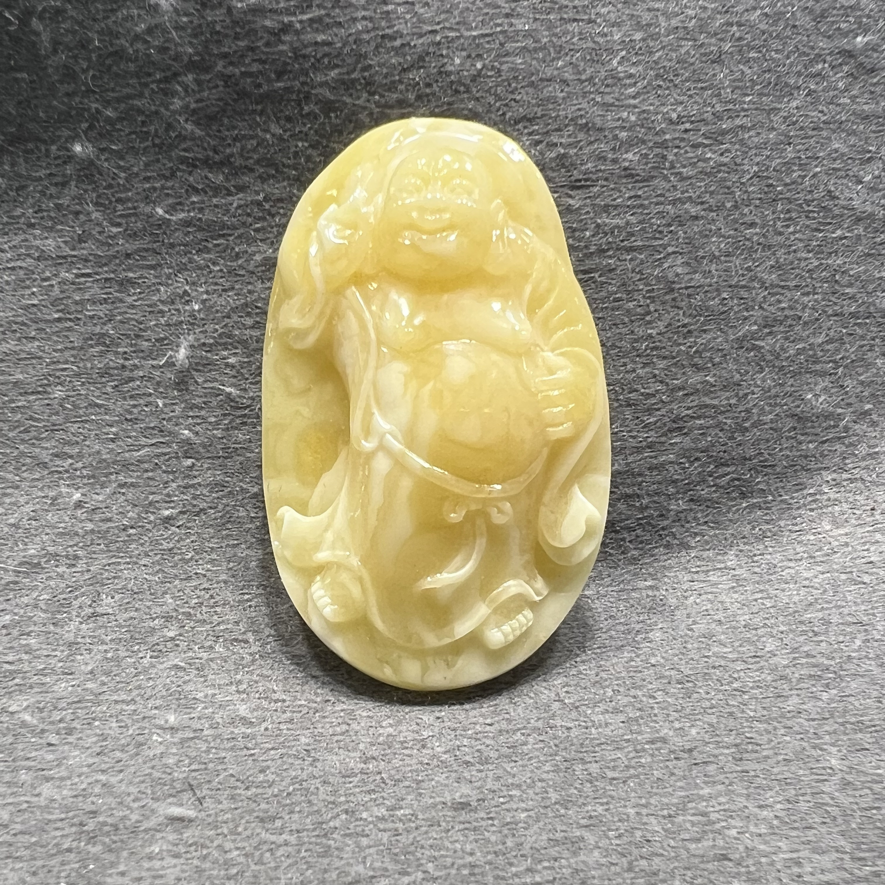 弥勒笑佛8.57克琥珀白花蜜蜡吊坠挂件大师雕刻挂坠项坠俏色精美