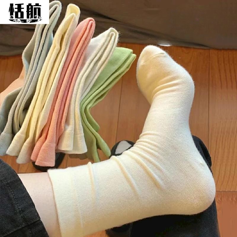 新款袜子中筒纯月子堆堆袜糖果春夏薄款白色袜子春秋潮袜中筒袜