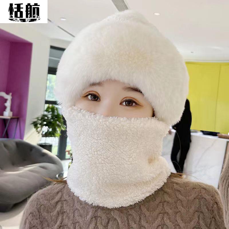 帽子女秋冬款加绒加厚骑车防风防寒围脖口罩一体保暖护耳包头帽