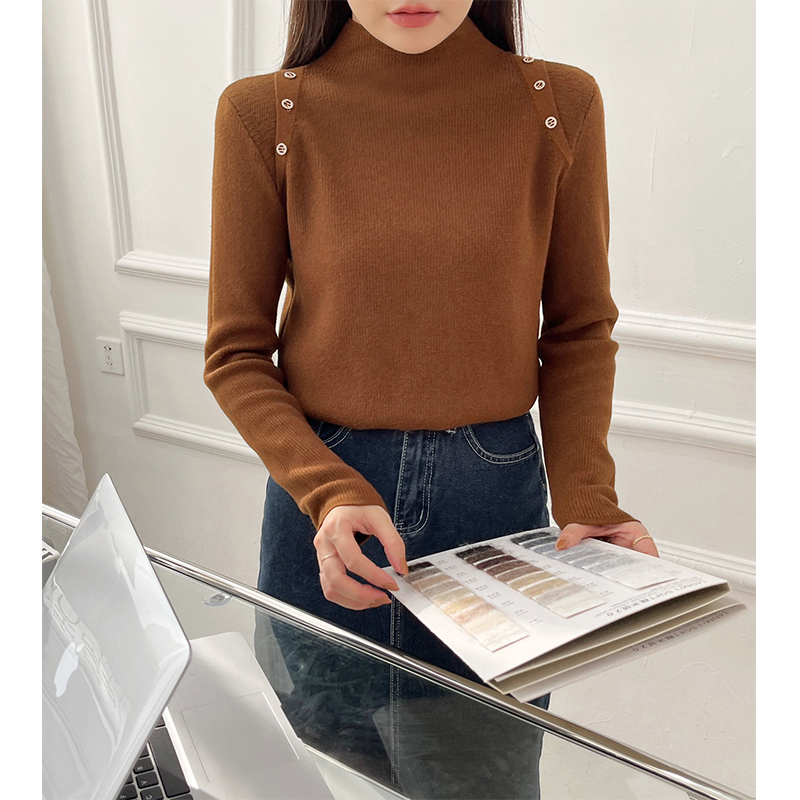 秋冬半高领2023长袖设计感小众气质女生纯色内搭修身套头毛衣