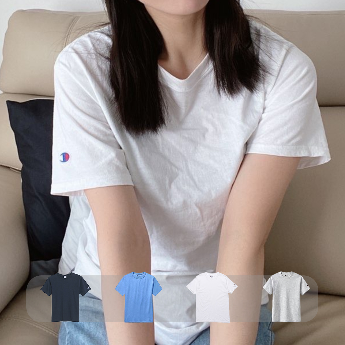 Champion 基础款单标打底合身直筒短袖T恤 男女同款