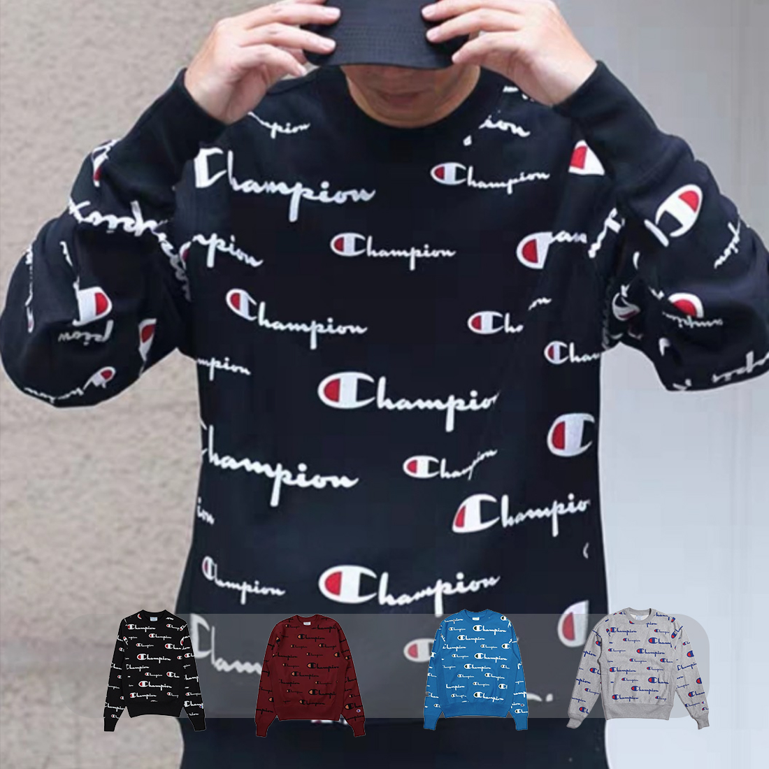 Champion 高端印花满印Logo圆领常规卫衣