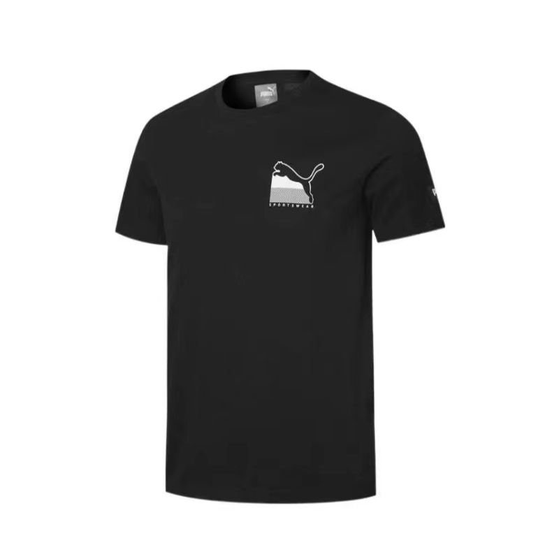 Puma/彪马 纯色Logo印花图案圆领套头短袖T恤 男款 黑色