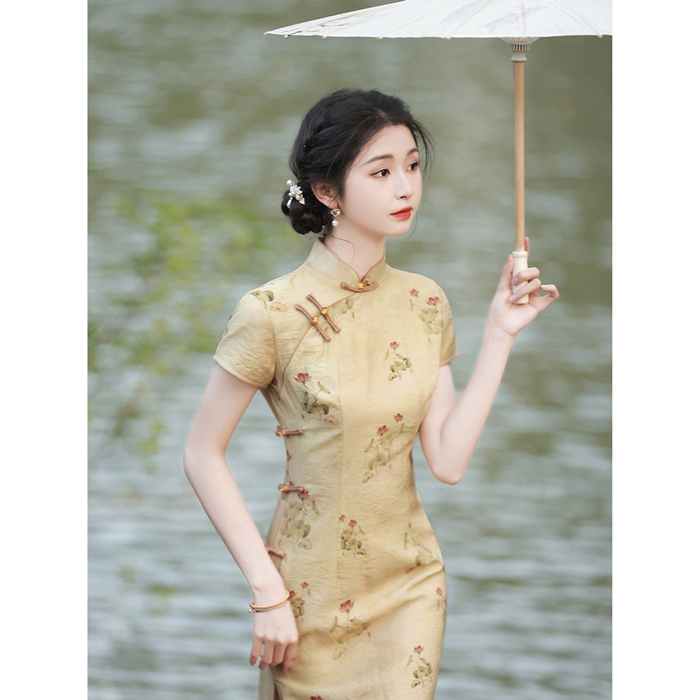 旗袍 2023新款复古素雅高端气质修身年轻款女夏季改良版日常款