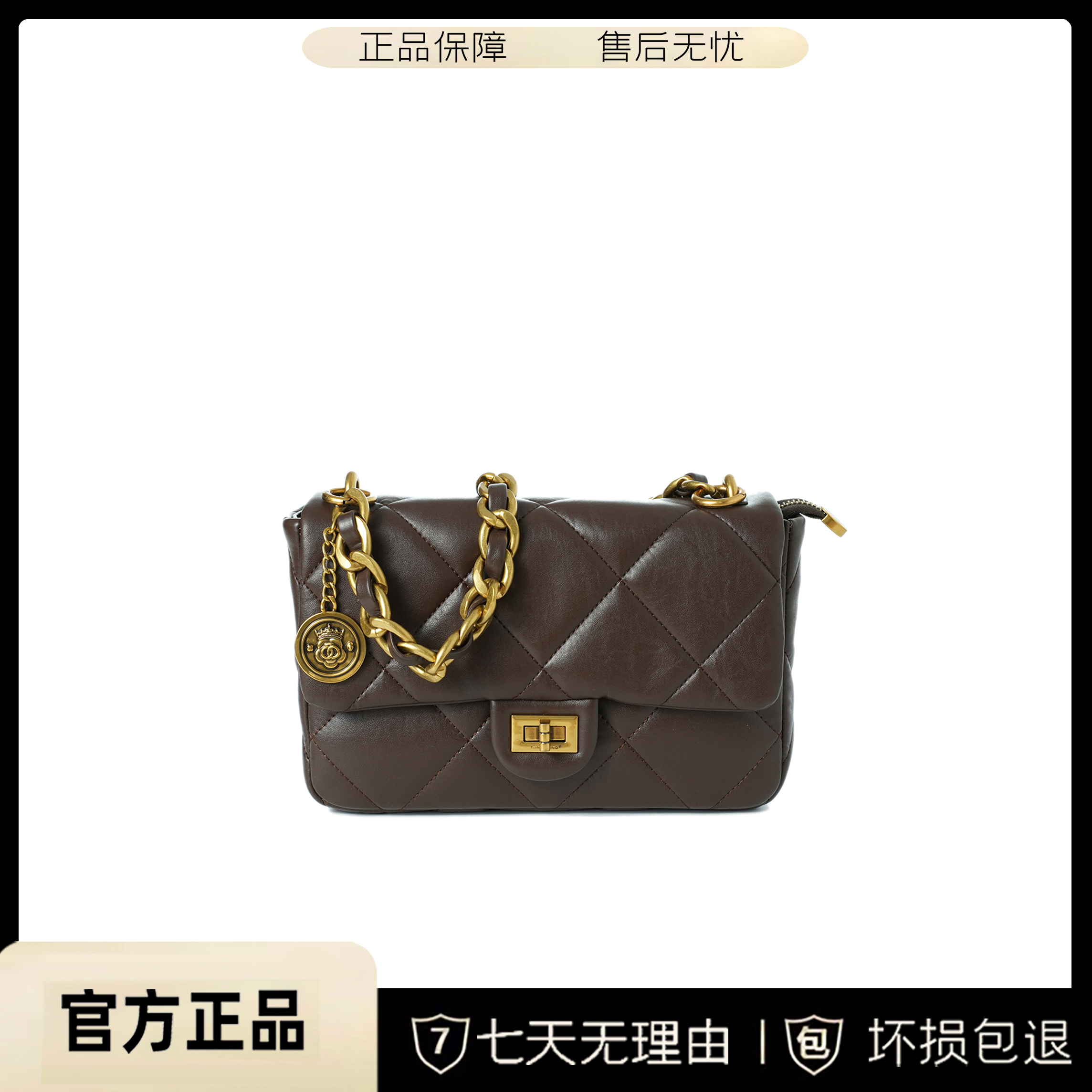 BV&BP新款牛皮高级感时尚链条斜挎女包BV5363-巧克力色